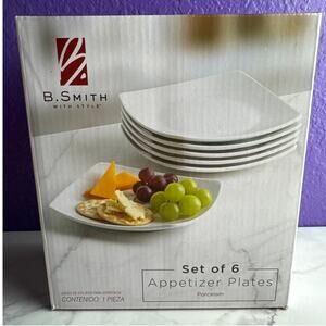 6 B. Smith With Style White Square Porcelain Appetizer Plates Small Dessert NEW